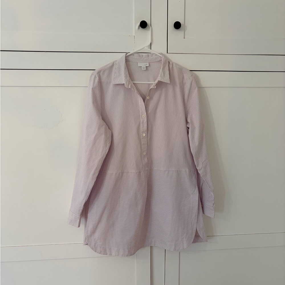 J.Jill Purple Stripe Stretch Quarter Button Shirt Size Medium